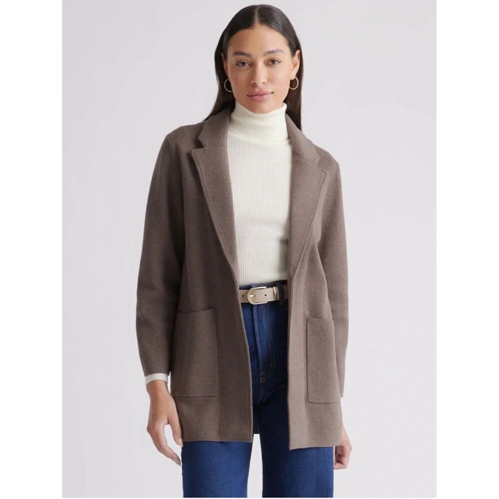 Quince 100% Organic Cotton Knit Blazer Jacket Long Sleeve Size 1X Heather Brown